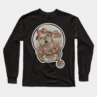 Bulldog Cutie & Cupcake - White Outlined Version Long Sleeve T-Shirt